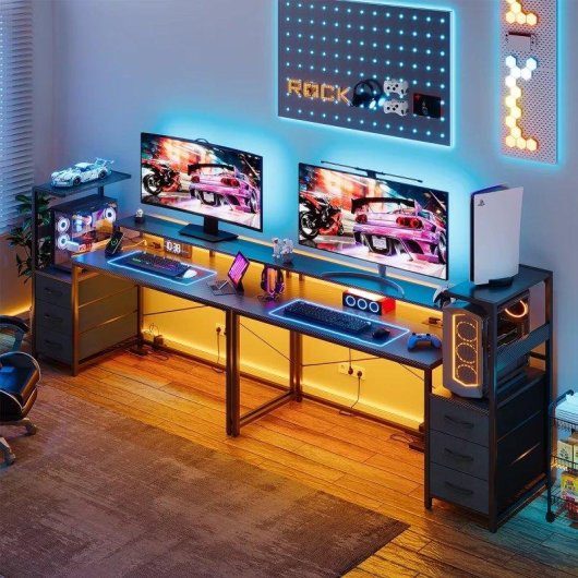 Bureau Gaming Autrucker 148x48 cm Métal LED RGB USB Enchufes