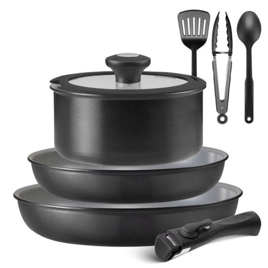 Set di Padelle 9 Pezzi con Manico Rimovibile, Antiaderente Ceramica, Adatto A Induzione E Forno