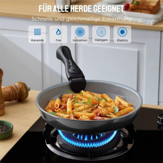 Set di Padelle 9 Pezzi con Manico Rimovibile, Antiaderente Ceramica, Adatto A Induzione E Forno
