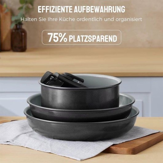 Set di Padelle 9 Pezzi con Manico Rimovibile, Antiaderente Ceramica, Adatto A Induzione E Forno