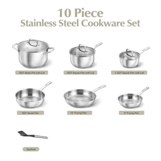 Conjunto de panela Autrucker 10 peças aço inoxidável indução