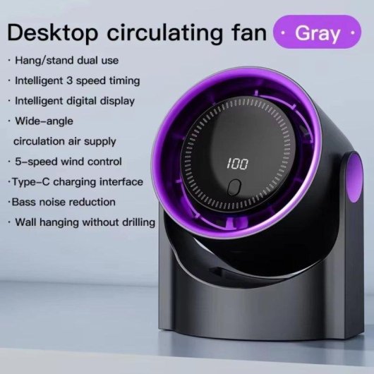 Ventilador de Sobremesa sin Aspas Autrucker Gris 110V 5 Velocidades Temporizador Silencioso USB