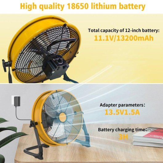 Ventilatore Portatile Solare Autrucker 15W 12'' Batteria Silenzioso 4 Velocità Esterno