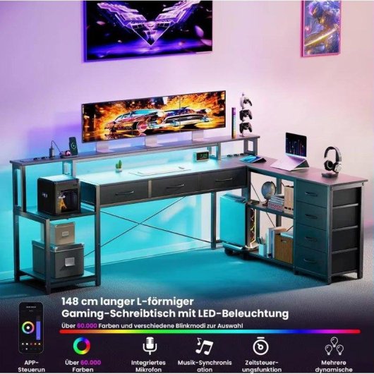 Mesa Gaming Autrucker 200x146cm Bois et Métal LED USB