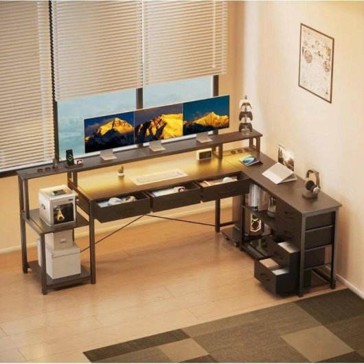Mesa Gaming Autrucker 200x146cm Bois et Métal LED USB