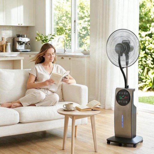 Ventilateur Brumisateur sur Pied Autrucker 50cm 3 Vitesses Télécommande Silencieux Ioniseur Réservoir 3,1L