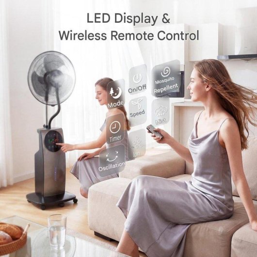 Ventilateur Brumisateur sur Pied Autrucker 50cm 3 Vitesses Télécommande Silencieux Ioniseur Réservoir 3,1L