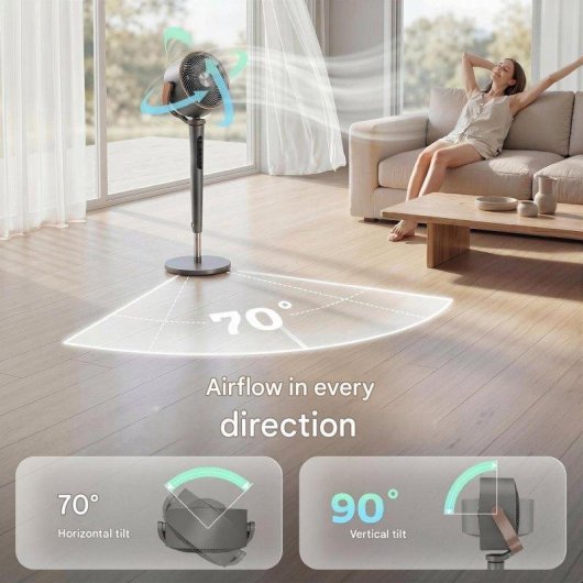 Ventilateur sur Pied Autrucker 12 Vitesses Télécommande LED Oscillation 70°+90° Gris