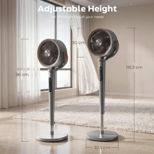 Ventilateur sur Pied Autrucker 12 Vitesses Télécommande LED Oscillation 70°+90° Gris