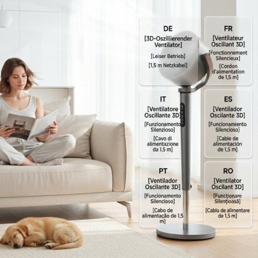 Ventilateur sur Pied Autrucker 12 Vitesses Télécommande LED Oscillation 70°+90° Gris