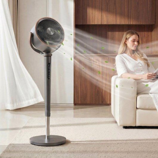 Ventilateur sur Pied Autrucker 12 Vitesses Télécommande LED Oscillation 70°+90° Gris