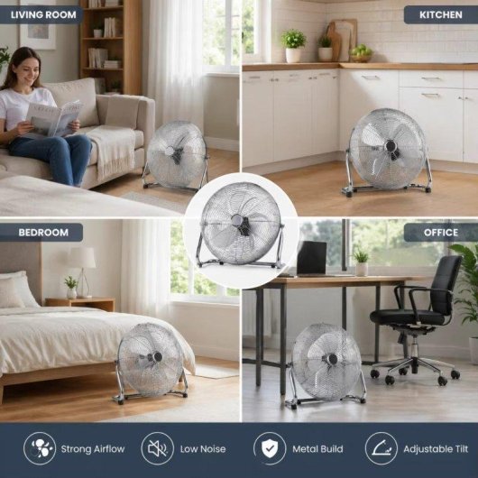 Ventilador Industrial de Suelo Autrucker 100W 3 Velocidades Inclinación Ajustable Silencioso