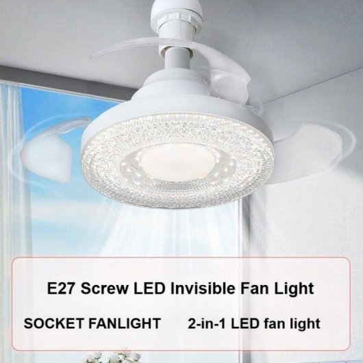 Ventilateur de Plafond avec Lumière Autrucker 3 Vitesses LED Pales Rétractables Télécommande