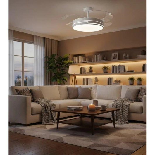 Ventilateur de Plafond avec Lumière Autrucker 36W 6 Vitesses Pales Rétractables Moteur DC Télécommande