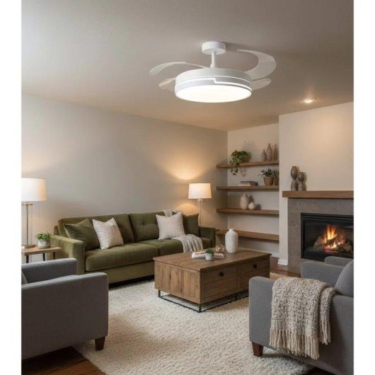 Ventilateur de Plafond avec Lumière Autrucker 36W 6 Vitesses Pales Rétractables Moteur DC Télécommande