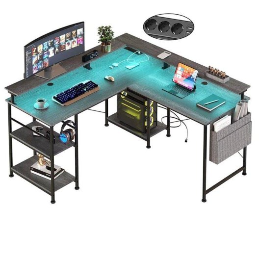 Bureau Gaming Autrucker 140x140cm Acier et MDF LED RGB USB