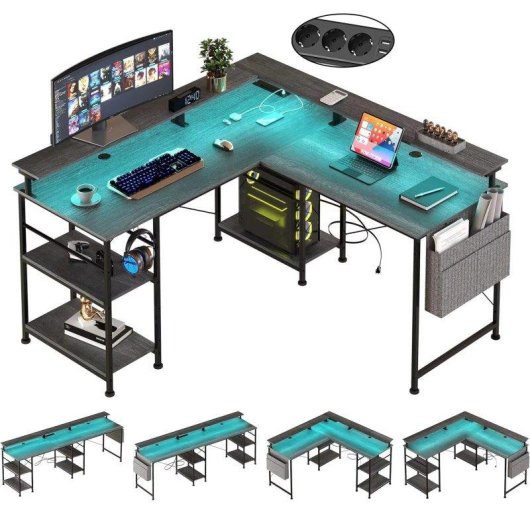 Bureau Gaming Autrucker 140x140cm Acier et MDF LED RGB USB