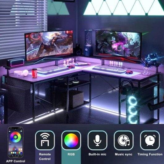 Bureau Gaming Autrucker 140x140cm Acier et MDF LED RGB USB
