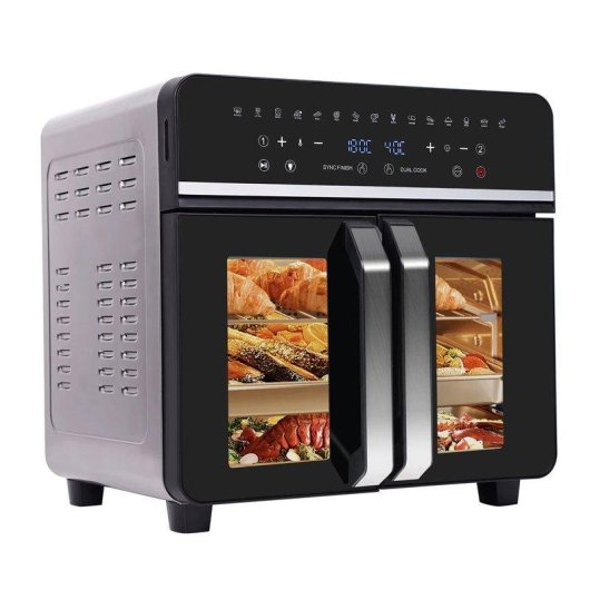 Minibackofen Autrucker Doppelzone 23L XXL 2200W Touch LED 15 Programme AirFryer Schwarz