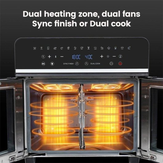 Minibackofen Autrucker Doppelzone 23L XXL 2200W Touch LED 15 Programme AirFryer Schwarz
