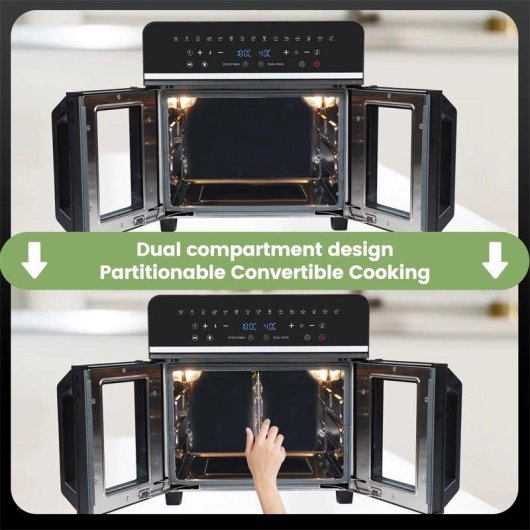 Minibackofen Autrucker Doppelzone 23L XXL 2200W Touch LED 15 Programme AirFryer Schwarz