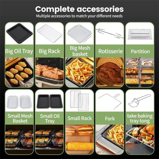 Minibackofen Autrucker Doppelzone 23L XXL 2200W Touch LED 15 Programme AirFryer Schwarz