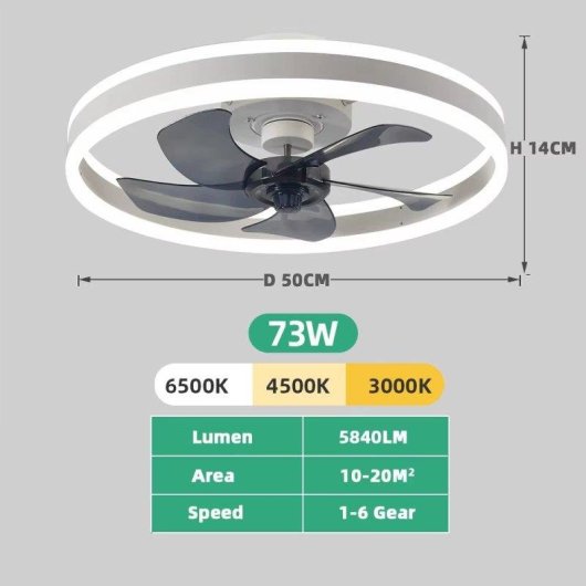 Ventilateur de Plafond avec Lumière Autrucker LED 6 Vitesses 5 Pales Télécommande App