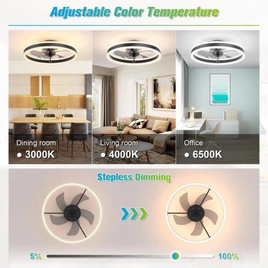 Ventilateur de Plafond avec Lumière Autrucker LED 6 Vitesses 5 Pales Télécommande App