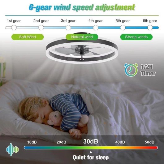 Ventilateur de Plafond avec Lumière Autrucker LED 6 Vitesses 5 Pales Télécommande App