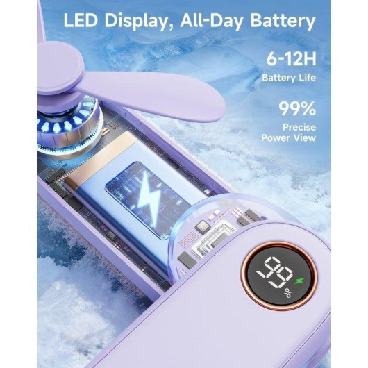 Mini ventilador de mano Autrucker portátil batería recargable pantalla LED función linterna silencioso plegable