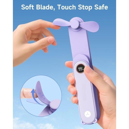 Mini ventilador de mano Autrucker portátil batería recargable pantalla LED función linterna silencioso plegable