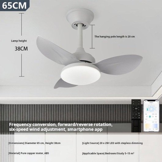 Ventilateur de Plafond avec Lumière Autrucker 40W 65cm 6 Vitesses Télécommande Contrôle Intelligent