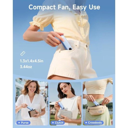 Mini-Handventilator Autrucker Hellblau Faltbar mit LED-Lampe