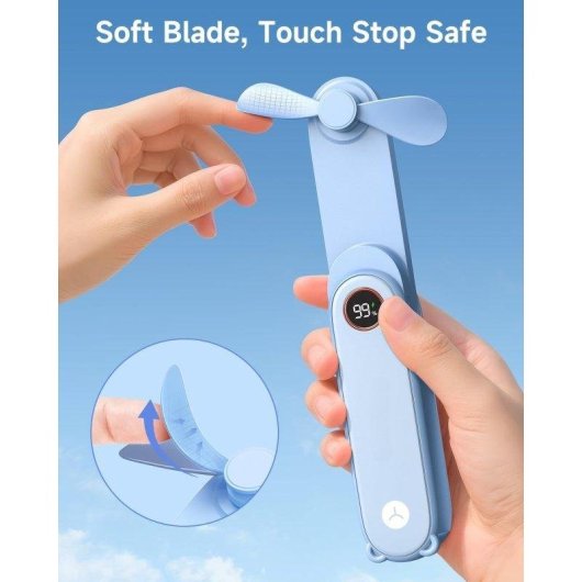 Mini-Handventilator Autrucker Hellblau Faltbar mit LED-Lampe
