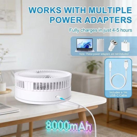 Ventilador de Pie Autrucker Foldable Portable Fan 5W 4 Velocidades Silencioso con Mando y Batería 8000 mAh