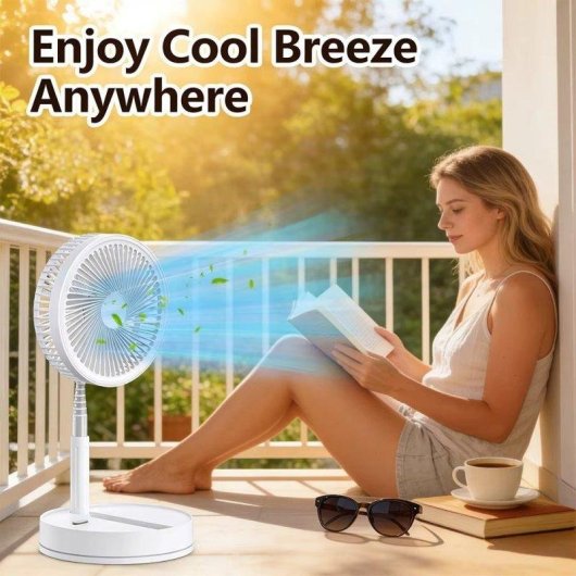 Ventilador de Pie Autrucker Foldable Portable Fan 5W 4 Velocidades Silencioso con Mando y Batería 8000 mAh