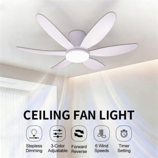 Ventilador de Techo con Luz Autrucker 50W 109cm 6 Velocidades Motor DC Silencioso con Mando