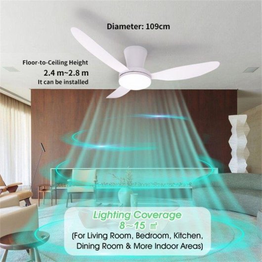 Ventilador de Techo con Luz Autrucker 50W 109cm 6 Velocidades Motor DC Silencioso con Mando