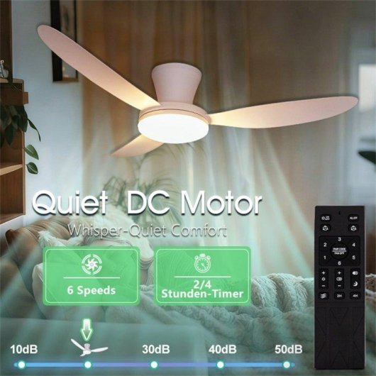 Ventilador de Techo con Luz Autrucker 50W 109cm 6 Velocidades Motor DC Silencioso con Mando
