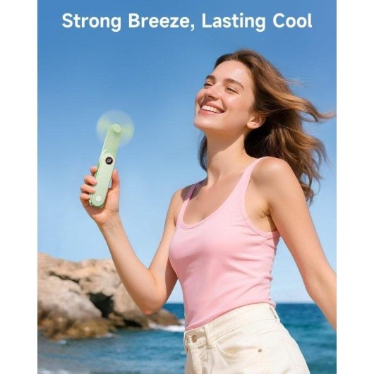 Mini Ventilador de Mano Autrucker Portátil Recargable Plegable con Linterna Silencioso Verde
