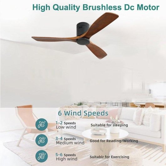 Ventilatore da Soffitto con Luce Autrucker 35W 132cm 6 Velocità Silenzioso Telecomando