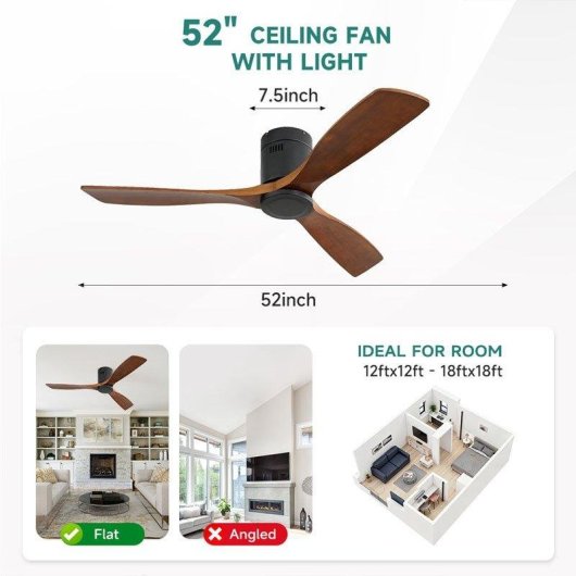 Ventilatore da Soffitto con Luce Autrucker 35W 132cm 6 Velocità Silenzioso Telecomando