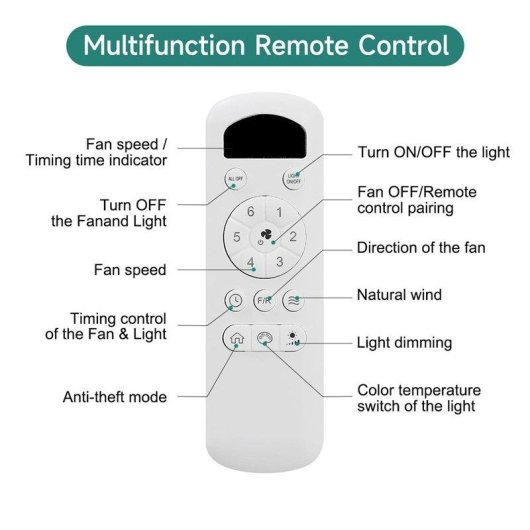 Ventilatore da Soffitto con Luce Autrucker 35W 132cm 6 Velocità Silenzioso Telecomando