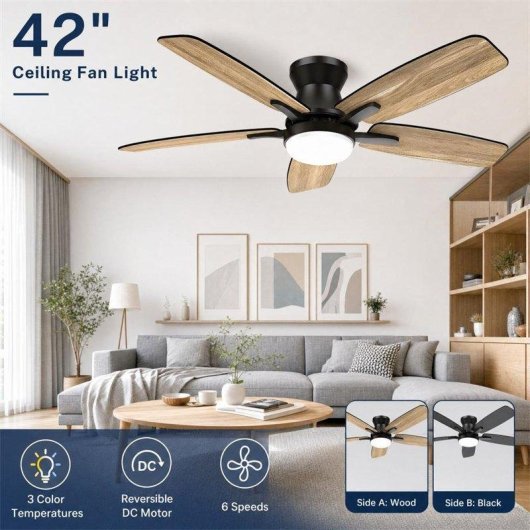 Ventoinha de Teto com Luz Autrucker 42" LED 6 Velocidades Silenciosa Comando