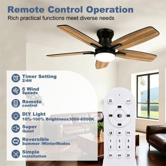 Ventoinha de Teto com Luz Autrucker 42" LED 6 Velocidades Silenciosa Comando