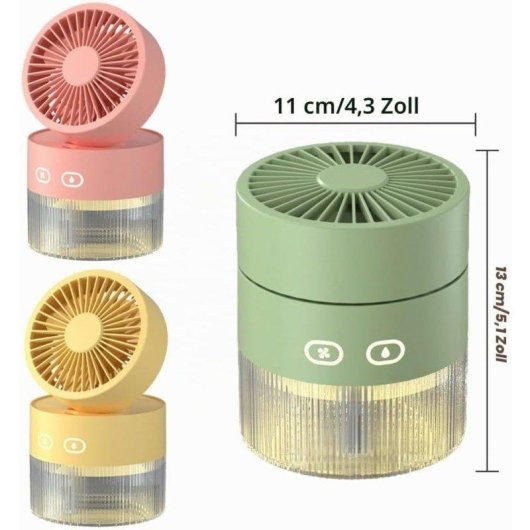 Mini Ventilatore Umidificatore Portatile Autrucker 350ml 3 Velocità Pieghevole con Luce Notturna Rosa