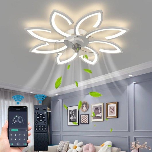 Ventilateur de Plafond avec Lumière Autrucker 90cm 6 Vitesses LED Télécommande App Blanc