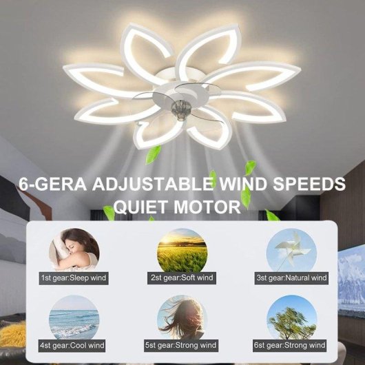 Ventilateur de Plafond avec Lumière Autrucker 90cm 6 Vitesses LED Télécommande App Blanc