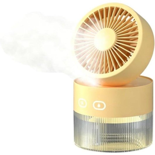 Mini Ventilatore Umidificatore Portatile Autrucker 350ml Pieghevole 3 Velocità con Luce Notturna Gialla