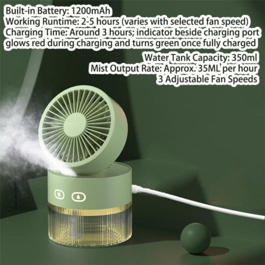 Mini Ventilatore Umidificatore Portatile Autrucker 350ml Pieghevole 3 Velocità con Luce Notturna Gialla